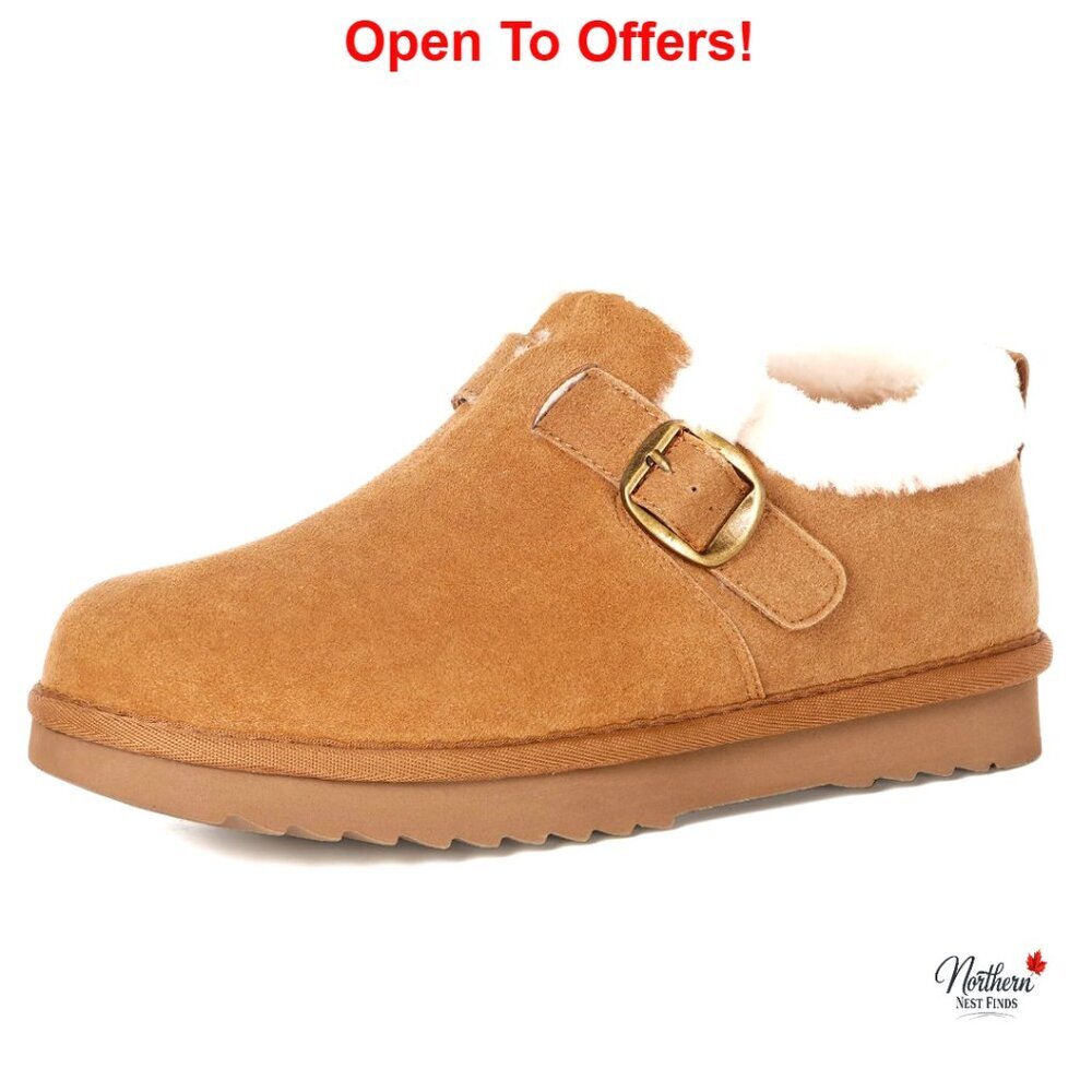 Genuine Suede Leather Snow Boots Faux Fur Lining Water Resistant Memory Foam